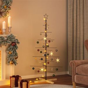 VidaXL Arbre de No&euml;l avec Base en Bois, Sapin de No&euml;l avec Support, D&eacute;coration de F&ecirc;te Vacance Maison Int&eacute;rieur Ext&eacute;rieur, Noir M&eacute;tal