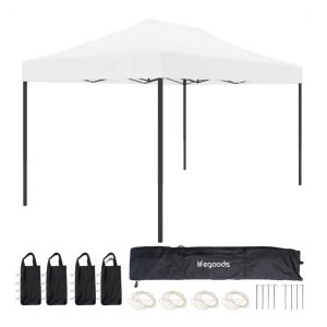 Tentes de fête - Pavillon - LifeGoods - 3x4.5 m - Facile à monter - Pliable - Imperméable - Sac de transport à roulettes - Blanc
