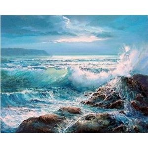 Figured'Art Peinture par Num&eacute;ro Adulte Les Vagues - Activit&eacute; Manuelle Kit de Loisir Cr&eacute;atif DIY Num&eacute;ro d'art Complet - 40x50cm sans ch&acirc;ssis en Bois