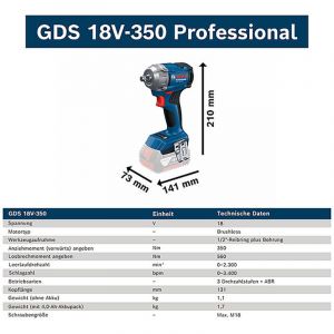 Bosch GDS 18V-350 PROFESSIONAL Boulonneuses sans-fil 06019M5022