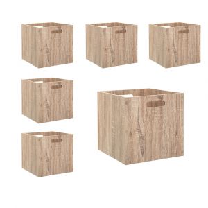 Lot de 6 Boîtes de rangement en bois aspect chêne Naturel 31 x 31 cm