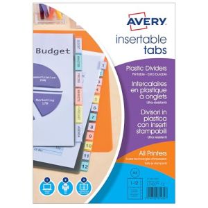 Avery-Zweckform Intercalaires à onglets personnalisables et imprimables12 touches, Format A4, En polypropylène coloré translucide