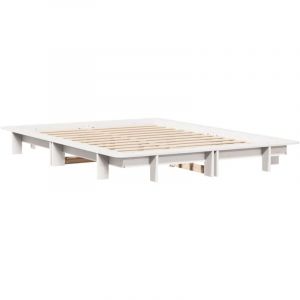 VidaXL Cadre de lit blanc 140x190 cm bois de pin massif, meuble de chambre à coucher, sommier, lit en bois, lit, lit double