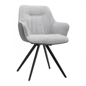 Meubletmoi - Chaise rotative 180° en tissu gris et pied en métal noir - corine
