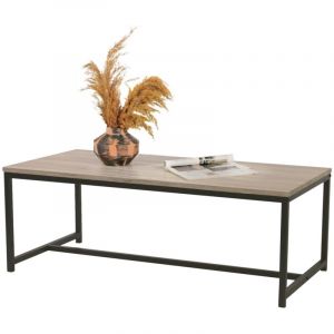 Meublorama - Table basse style industriel collection ranong – Coloris chêne clair avec pied en métal noir, dimensions 100x50x36 cm