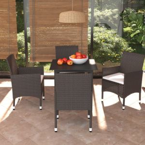 Image de VidaXL Meubles à dîner de jardin et coussins 5 pcs Poly rotin Marron