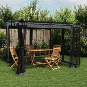 VidaXL Tonnelle avec parois en filet anthracite 3x3 m acier, tonnelle de jardin, tonnelle de patio, pavillon de jardin, tonnelle d'ext&eacute;rieur, pavillon