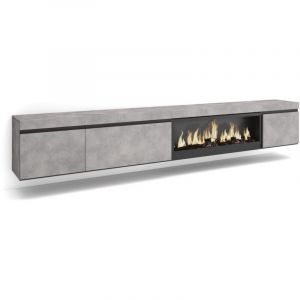 Skraut Home - Meuble TV, Banc Télé, Grand espace de Rangement, 288x45x35 cm, TV grand format, Cheminée électrique XXL, Suspendu, Mural, Style
