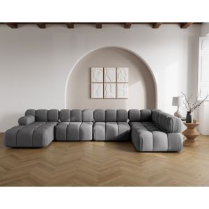 Image de Canapé modulable 7 places angle droit en velours texturé gris