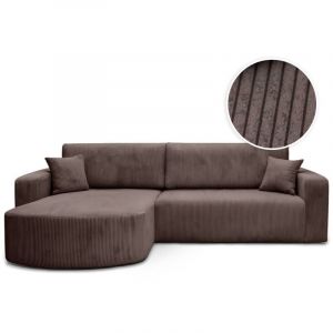 Loungitude Canap&eacute; KIARA d'angle r&eacute;versible convertible 4 places en velours c&ocirc;tel&eacute; - Marron glac&eacute;