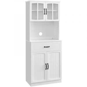 Buffet haut cuisine 41,5 x 73 x 179,8 cm meuble de rangement garde-manger vaisselier avec portes en verre et &eacute;tag&egrave;res r&eacute;glables trou de passage des