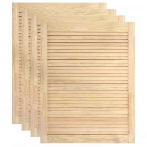 Lot de 4 portes à persiennes bois de pin massif portes d'armoire portes d'etageres revêtement pour placard penderie garde-robe 61,