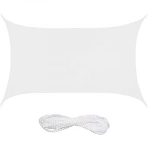 Relaxdays Voile d'ombrage rectangulaire, 2 x 3 m, Toile Pare-Soleil, Hydrofuge, avec Cordes, Blanche