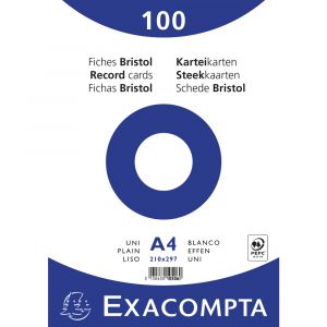 Exacompta Paquet 100 fiches blanc sous film bristol uni 210x297mm,