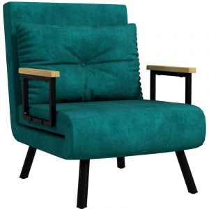 Homcom Fauteuil convertible 1 place - fauteuil-lit chauffeuse 3 en 1 - dossier r&eacute;glable, oreiller - velours - 63x73x81cm - vert