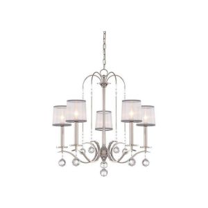 Elstead Chandelier Whitney, argent impérial, organza blanc et gris, décor cristal