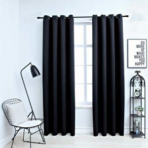 VidaXL Rideaux occultants avec anneaux en métal 2 pcs Noir 140x175 cm