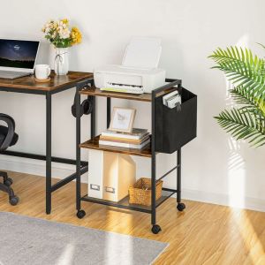 Support d'Imprimante, Chariot Mobile à 3 Niveaux, Étagère de Rangement, avec Porte-Documents, Réglable en Hauteur, Industriel, pour Bureau, École,