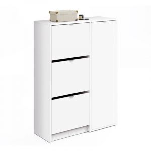 Pegane Meuble &agrave; chaussures coloris blanc brillant - Hauteur 122 x Longueur 85 x Profondeur 37 cm