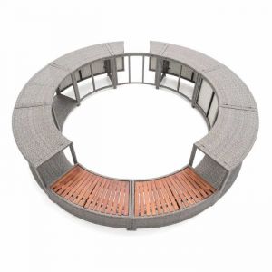 K2O Revêtement pour Spa Hydromassage Full Surround 180 Ø279x40x56 cm Usage Extérieur Set Circulaire 9 secteurs avec Marches et Rangement