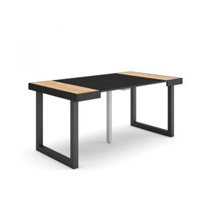 Table console extensible, Console meuble, 160, Pour 8 personnes, Pieds bois massif, Style moderne, Chêne et noir - Skraut Home