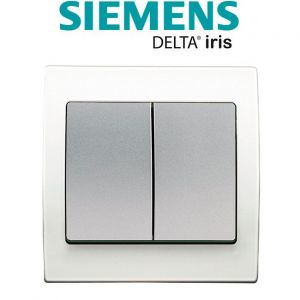 Siemens Double Va et Vient Silver Delta Iris + Plaque basic Blanc