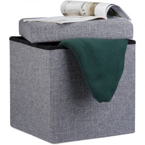 Relaxdays Tabouret pliant en lin pouf de rangement pliable repose-pieds de stockage carré 38 x 38 x 38 cm, gris - 4052025963866