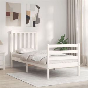 VidaXL Cadre de lit avec tête de lit blanc petit simple bois massif