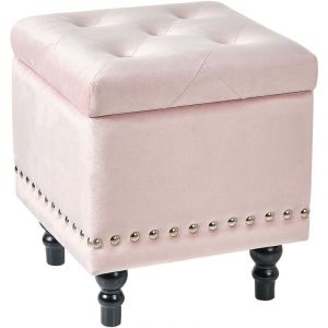 Beliani Repose-Pieds Avec Rangement En Velours Rose Pastel Loretto