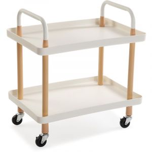 Versa Skuvoy Meuble auxiliaire de Salle de Bains, Chariot de Rangement ou charrette, avec 2 étagères et roulettes, (H x l x L) 55 x 36 x 53,5 cm, Métal et Plastique, Couleur: Blanc et Marron