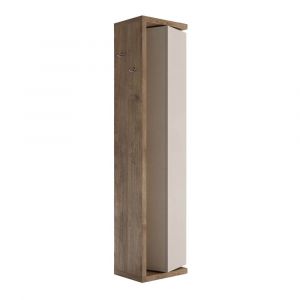 Colonne pivotante 1 porte 1 miroir beige laqué et aspect bois finitio