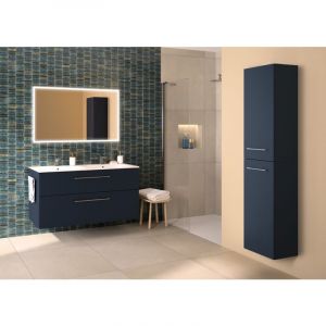 Geberit Set Lavabo et Meuble Selva avec 2 Tiroirs - Gamme Modulable - Éclairage led du Tiroir Supérieur - Prise de Courant - Porte-Serviettes - Largeur 130