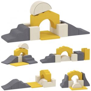 Parcours motricité bébé - blocs mousse éducatifs - AIYAPLAY - modulable 7 pièces et housse lavable - revêtement en velours - jaune