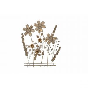 D&eacute;coshop26 D&eacute;coration murale pr&eacute; de fleur en m&eacute;tal antique dor&eacute; 80x5x88 cm - or