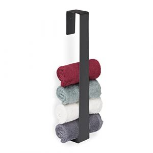 Image de Relaxdays Porte-serviette mural, barre chiffon 45 cm, inox, autocollant, salle de bain, serviettes invités, noir