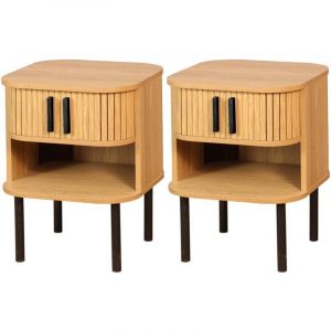 Aubry Gaspard Table de nuit en lamelles bois et m&eacute;tal Kyoto (Lot de 2)