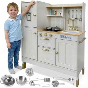 Cuisine en bois pour enfants Kinderplay Green Series lumi&egrave;re et son accessoires - grande (GS0060-2)