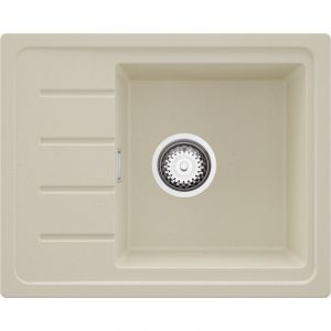 PRIMAGRAN Evier Cuisine en Granit 55x44cm,Lavabo 1 bac + Kit de Vidage, &Eacute;vier &agrave; Encastrer au meuble 45cm - Copenhague Easy, Beige