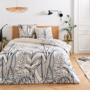 Parure de lit 2 personnes coton imprimé blanc 240x220cm
