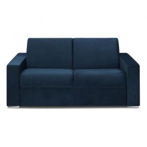 Canap&eacute; 2 places convertible express en velours bleu nuit - Couchage lattes larges 120 cm - Matelas 14 cm CALITO