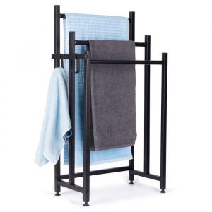 VILDE Porte-serviettes sur pied 3 barres - Métal noir - décoratif et pratique - facile à assembler