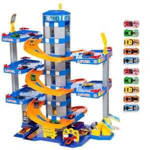 Molto Garage à jouets Bleu 6 Étages + 10 voitures. Garage avec Station-Service et rampes. Jouet pour enfants