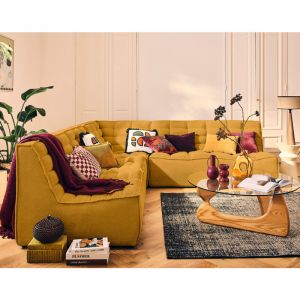 Lisa Design - Ellie - canapé modulable d'angle réversible 5 places en velours texturé - jaune