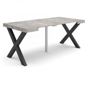 Table console extensible, Console meuble, 180, Pour 8 personnes, Pieds bois massif, Style moderne, Ciment - Skraut Home