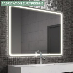 Miroir éclairage LED de salle de bain VELDI avec interrupteur tactile - 100x80cm