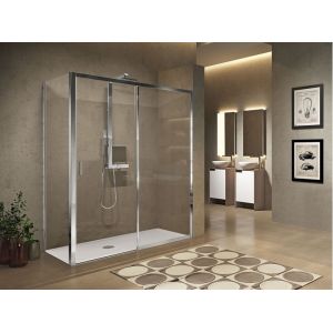 Image de Novellini Paroi de douche sans seuil 1 porte coulissante+1 fixe LUNES 2.0 2PH 100 cm- Transparent - Chromé - Ouv Droite