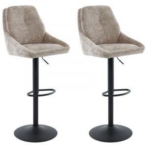 Lot de 2 tabourets de bar en tissu textur&eacute; et m&eacute;tal noir - Hauteur r&eacute;glable - Taupe - LARANZA