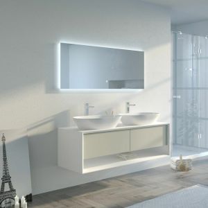 Image de Distribain Meuble de salle de bain Bellano 1400 Beige galet et Blanc - Beige galet & Blanc