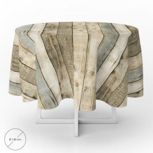 Nappe ronde en toile cirée anti-taches Ø 140 cm. planches de bois