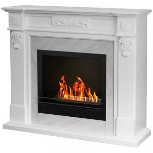 Cheminée au bioéthanol Cheminée bio au sol TRUMAN Effet marbre blanc L121 x P38 x H108